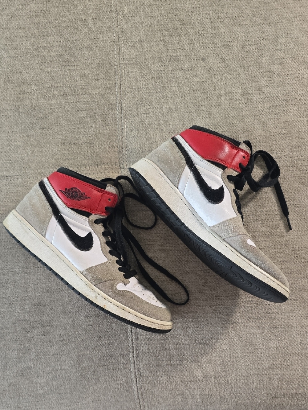 Nike Air Jordan High-Top Sneakers in White, Gray, Black and Red 7y